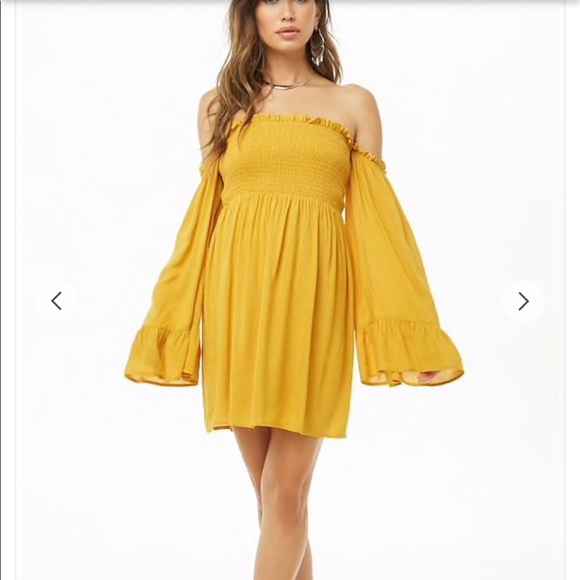 Dresses & Skirts - white smocked off shoulder bell sleeve mini dress